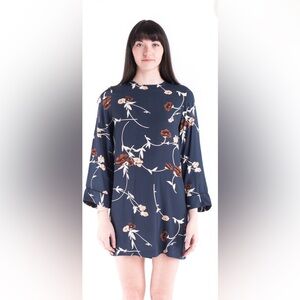 Ganni Navy Floral Long Sleeve Dress